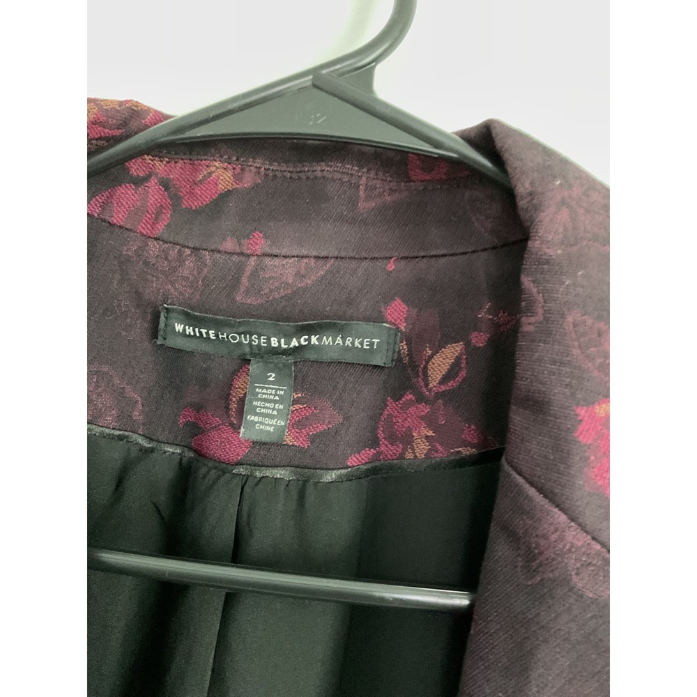 White House Black Market Floral Blazer Burgundy Rose Jacquard Jacket 2 - Picture 3 of 9